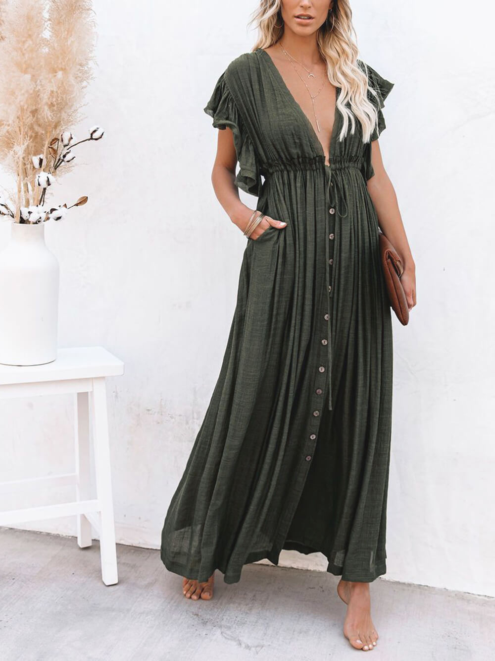 GR | Stylish maxi dress with flutter sleeves for women