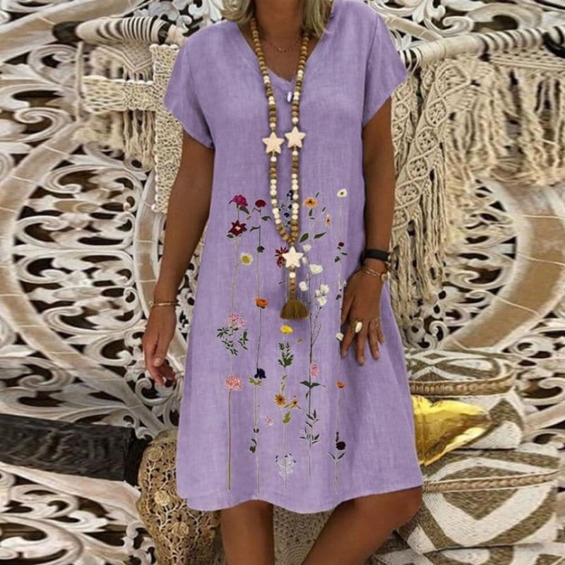 GR | Comfortable linen dress with an elegant pattern