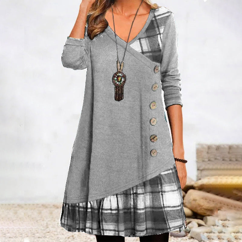 GR | Long-sleeved plaid dress