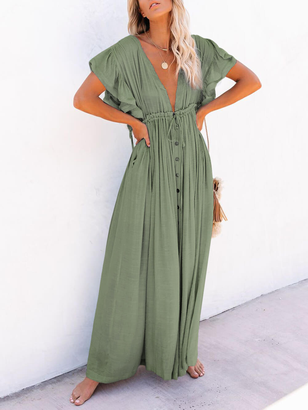 GR | Stylish maxi dress with flutter sleeves for women