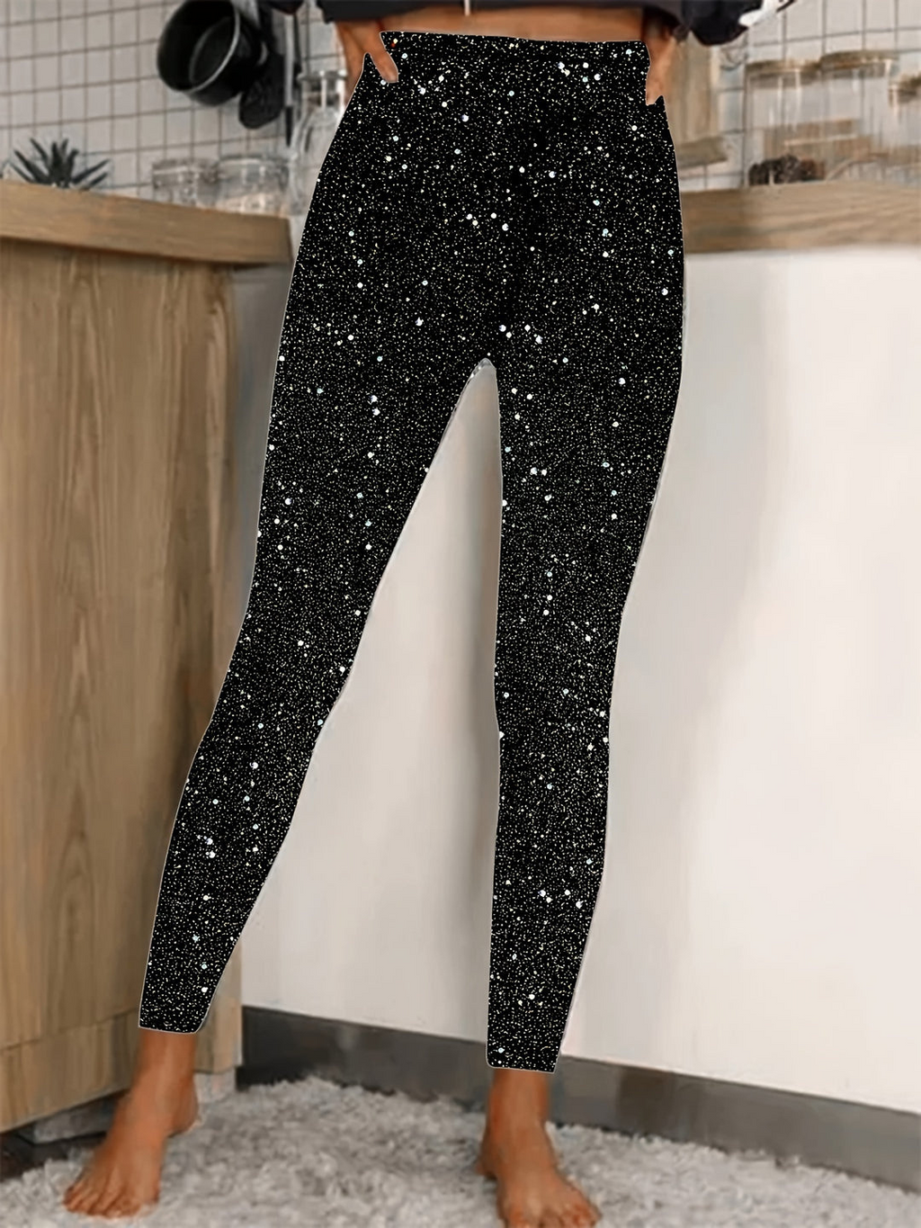 GR | Damen High Waist Pailletten Legging Glänzend & Komfortabel Für Frauen