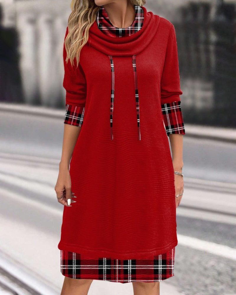 GR | Klassischer Look Karierte Langarmkleid