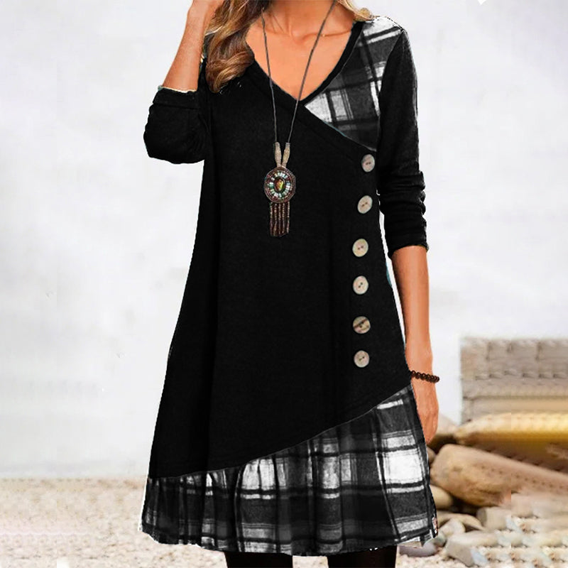 GR | Long-sleeved plaid dress