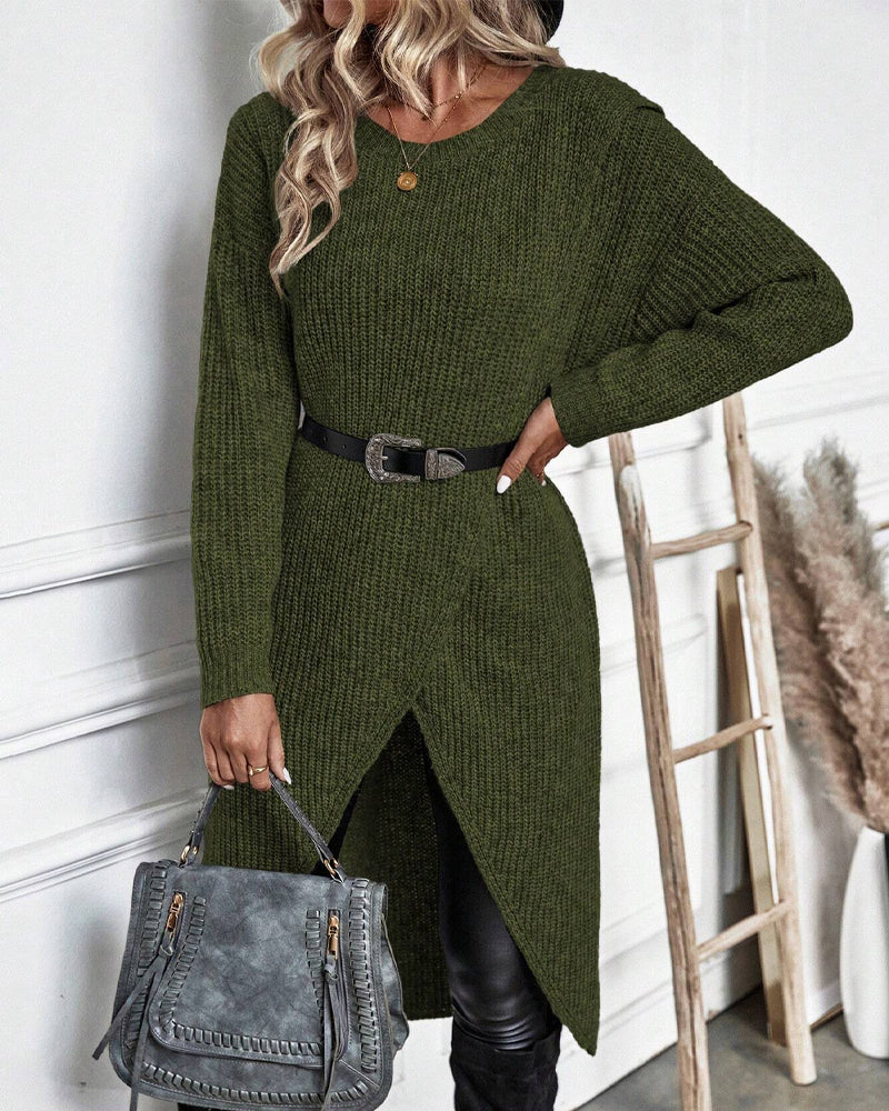 GR | Comfortable, solid-color sweater dress in an irregular style