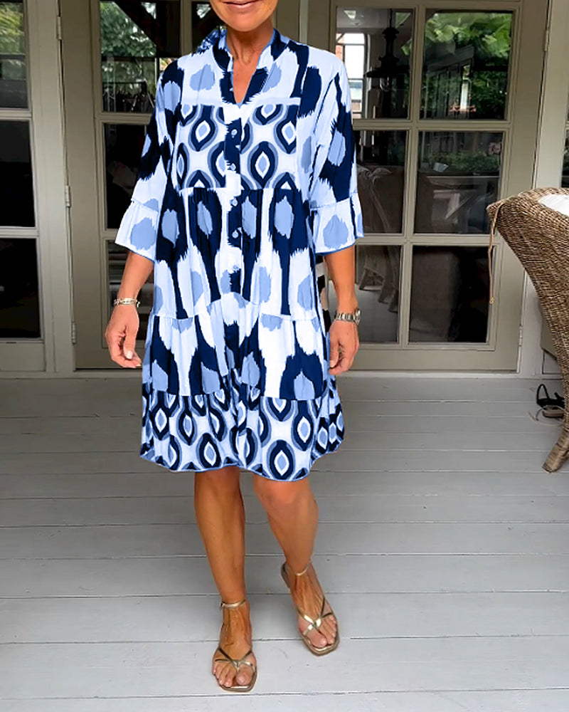 GR A-line Kleid | Stilvolles bedrucktes Midi-Sommerkleid für Frauen mit Taschen