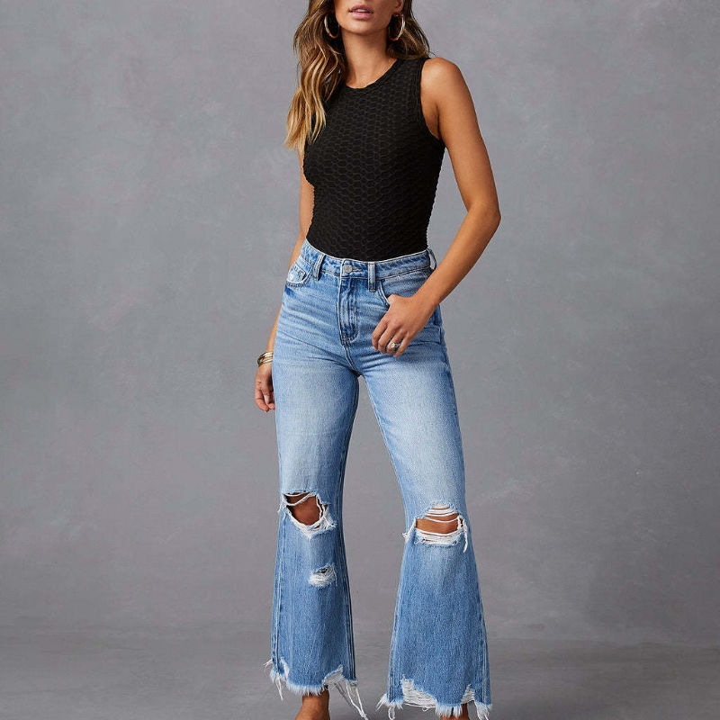 GR | High-waisted jeans with holes for women
