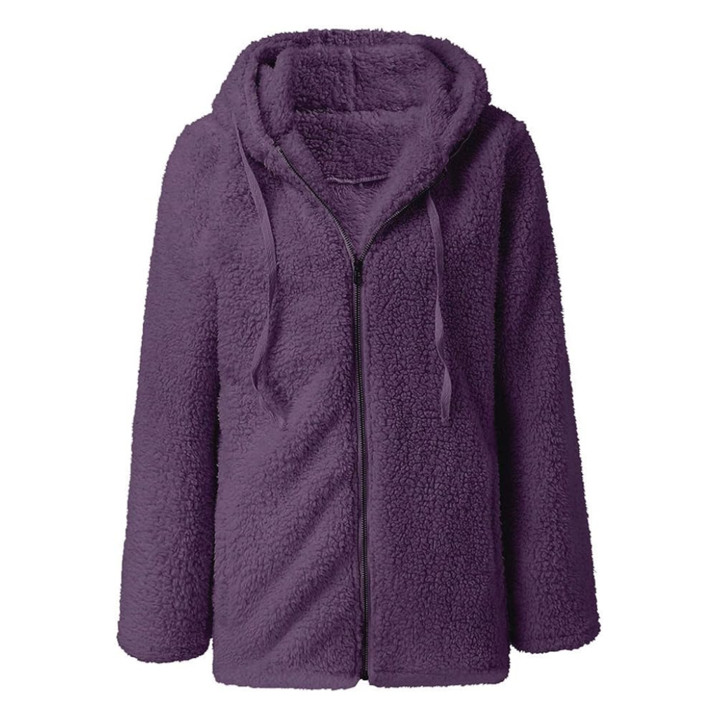 GR | Women's Teddy Fleece Jacket with Hood - Soft Winter Jacket with Zipper
