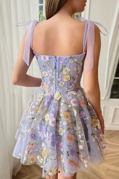 GR | Proof Of Perfection 3D Blume Bestickt Bindeband Mini Kleid