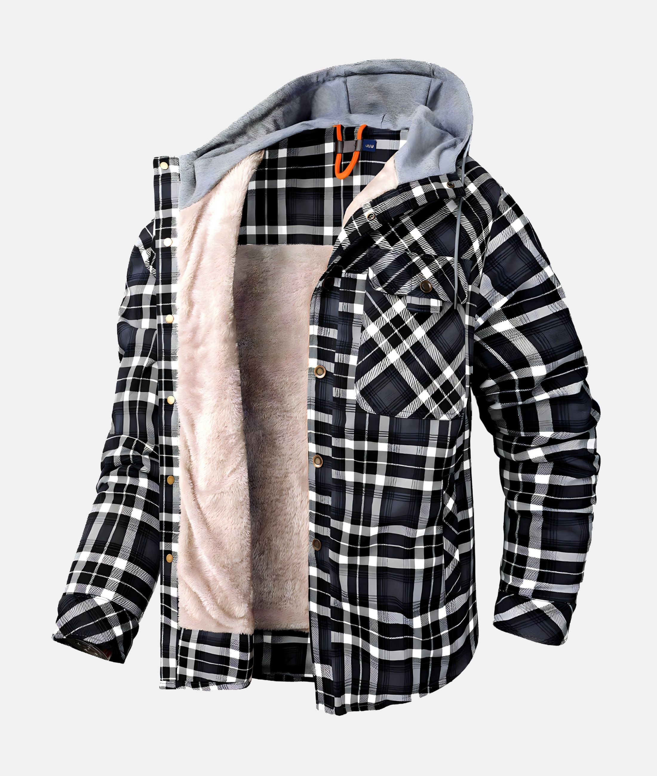 GR | Checkered flannel jacket with hood and faux fur lining
