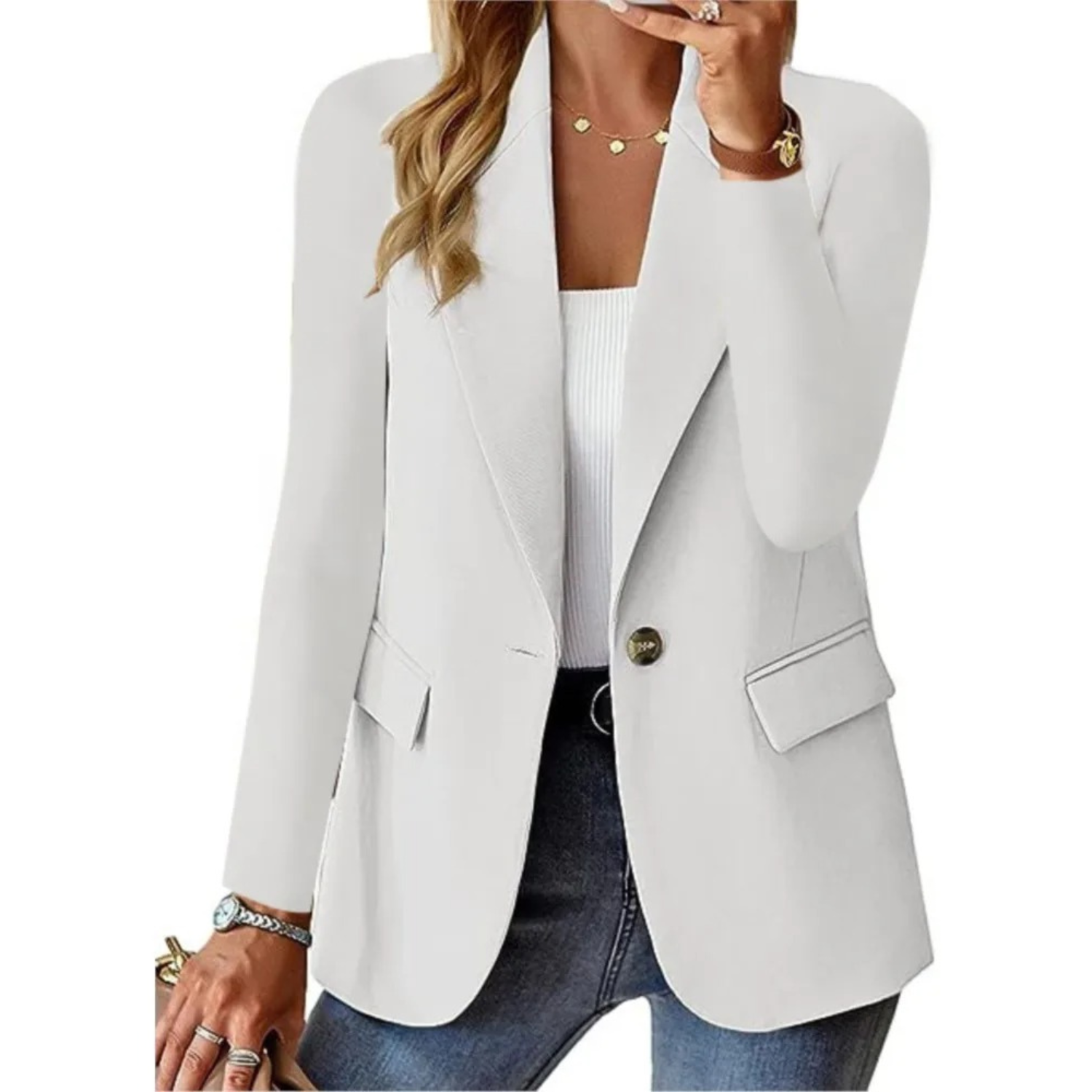 GR | Casual fitted long-sleeved jacket with buckle, women's blazer