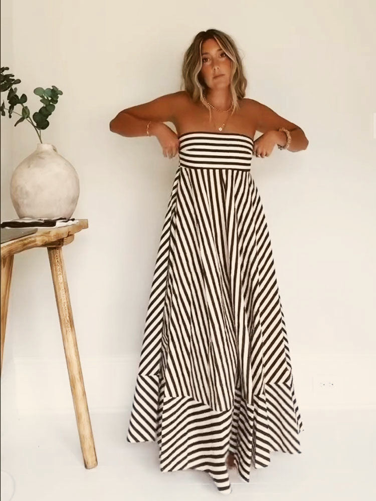 GR | Strapless Striped Maxi Dress for Women