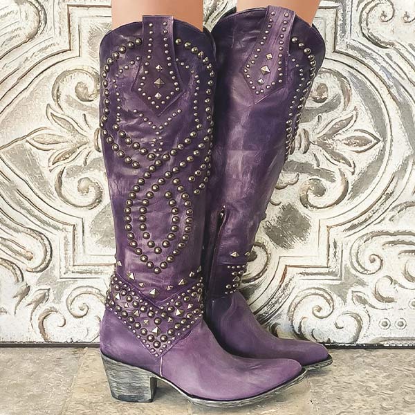 Lilybell - High boots with metallic studs and a cut-off heel