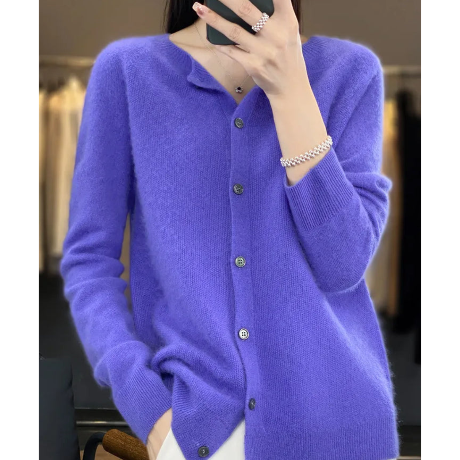 GR | Damen-Strickjacke Mit O-Ausschnitt Aus 100 % Reiner Merinowolle, Kaschmirpullover