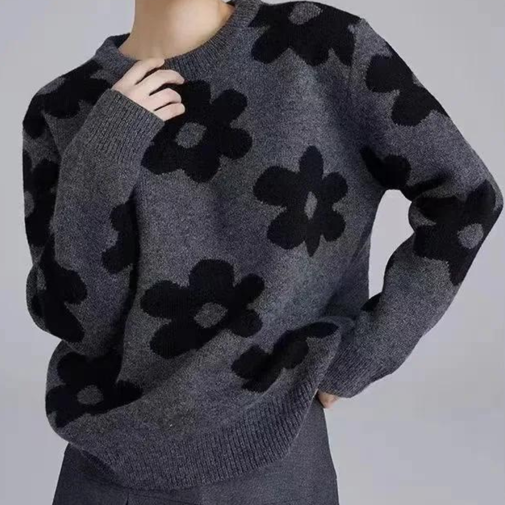 GR Sweater | Luxuriöser, weicher Strickpullover für Damen mit Blumendesign
