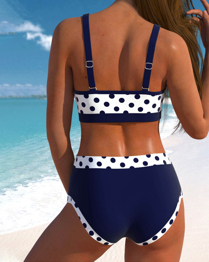 GR | Patchwork bikini with high waist and polka dots