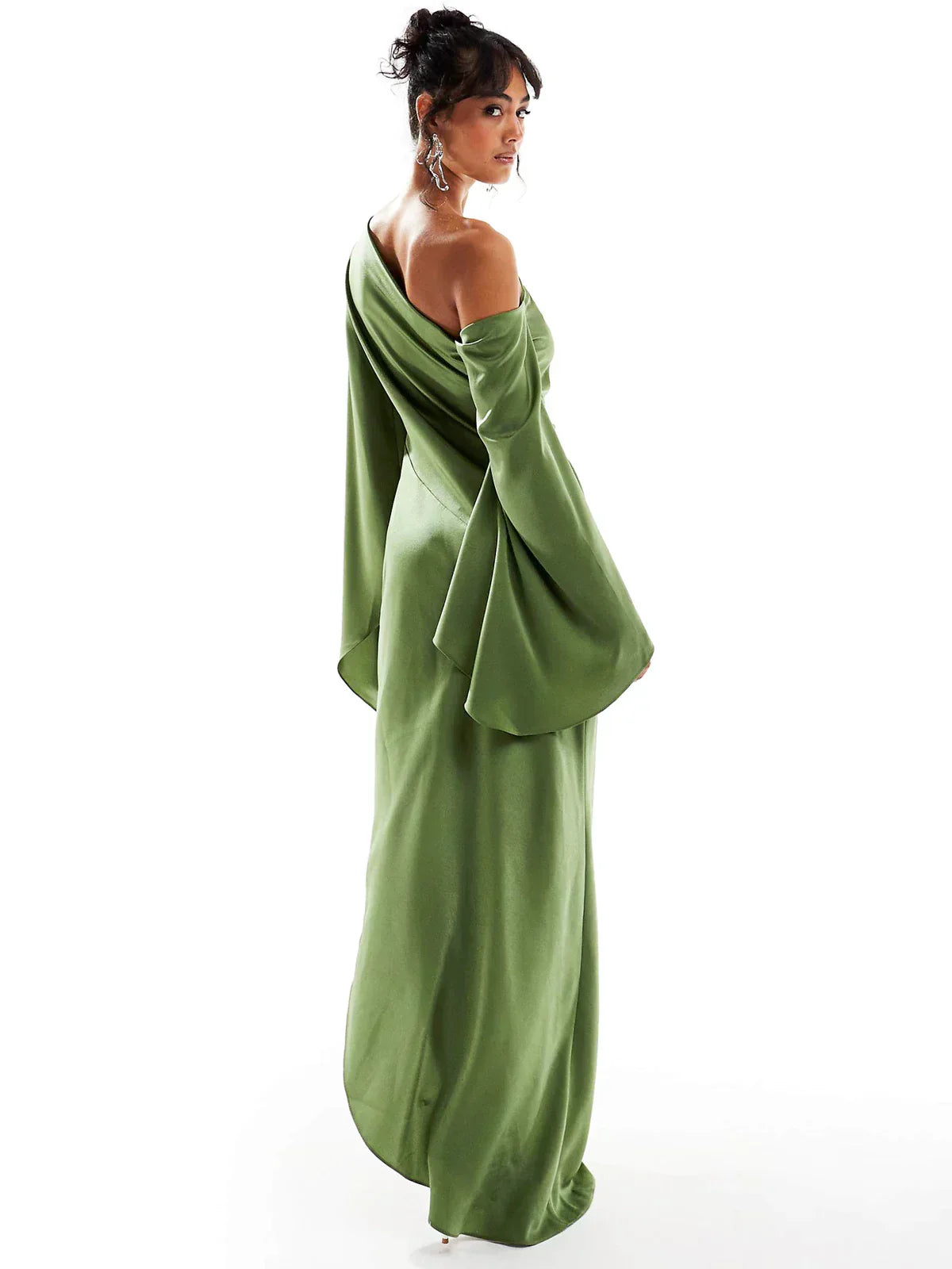 GR | Flowing Green Asymmetrical Dress for Women