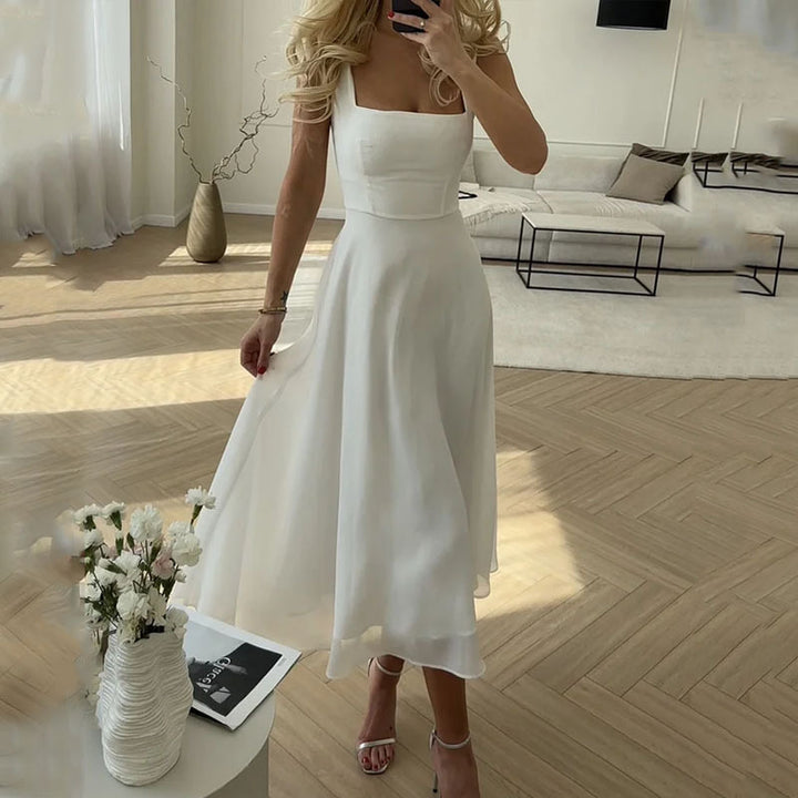 Women's fashion, elegant, sleeveless, solid-color dresses