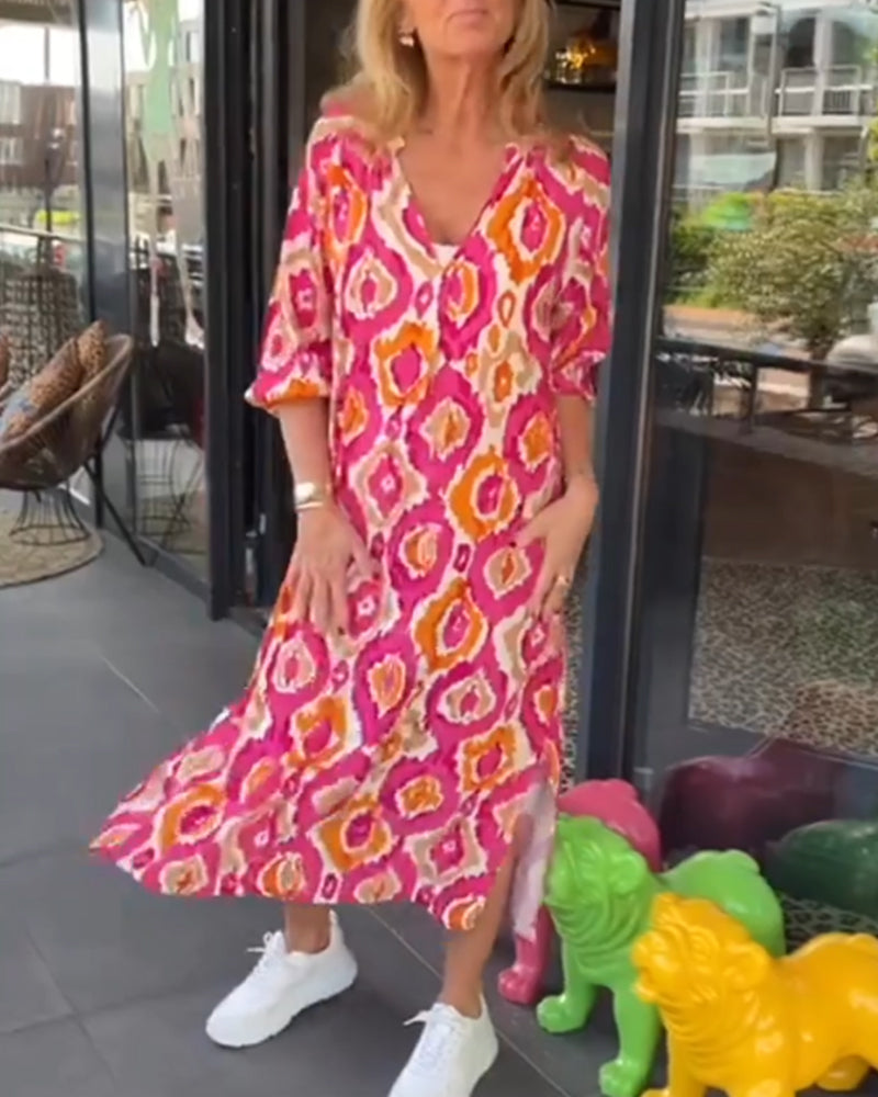 GR | Dress with printed motif and half sleeves