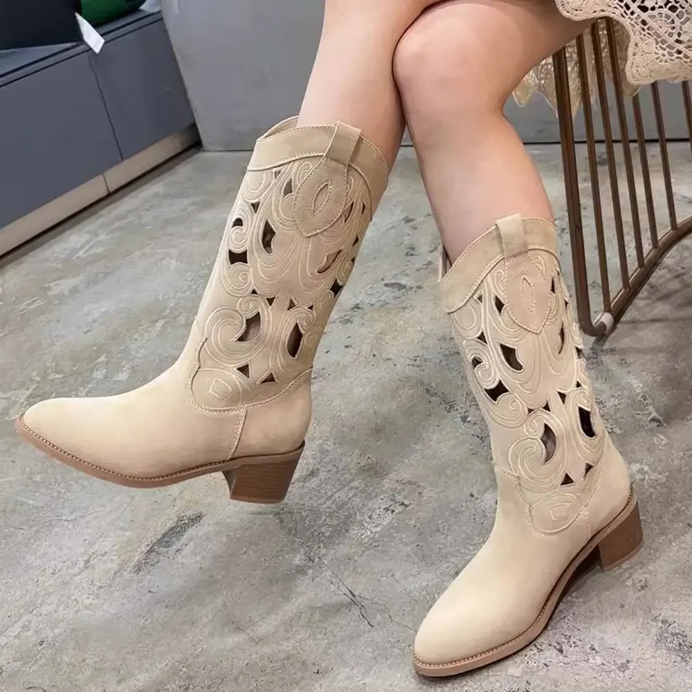 GR | Embroidered Western boots for women with decorative cutouts, cowboy boots for women