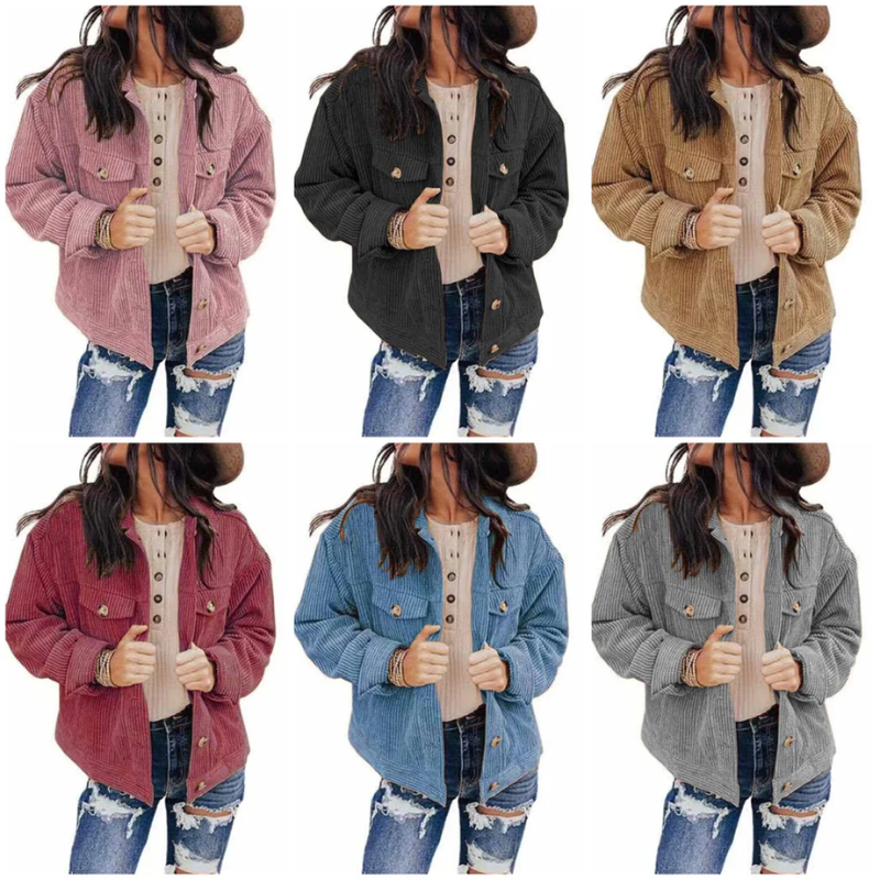 GR | Women's Corduroy Oversized Jacket with Buttons and Chest Pockets