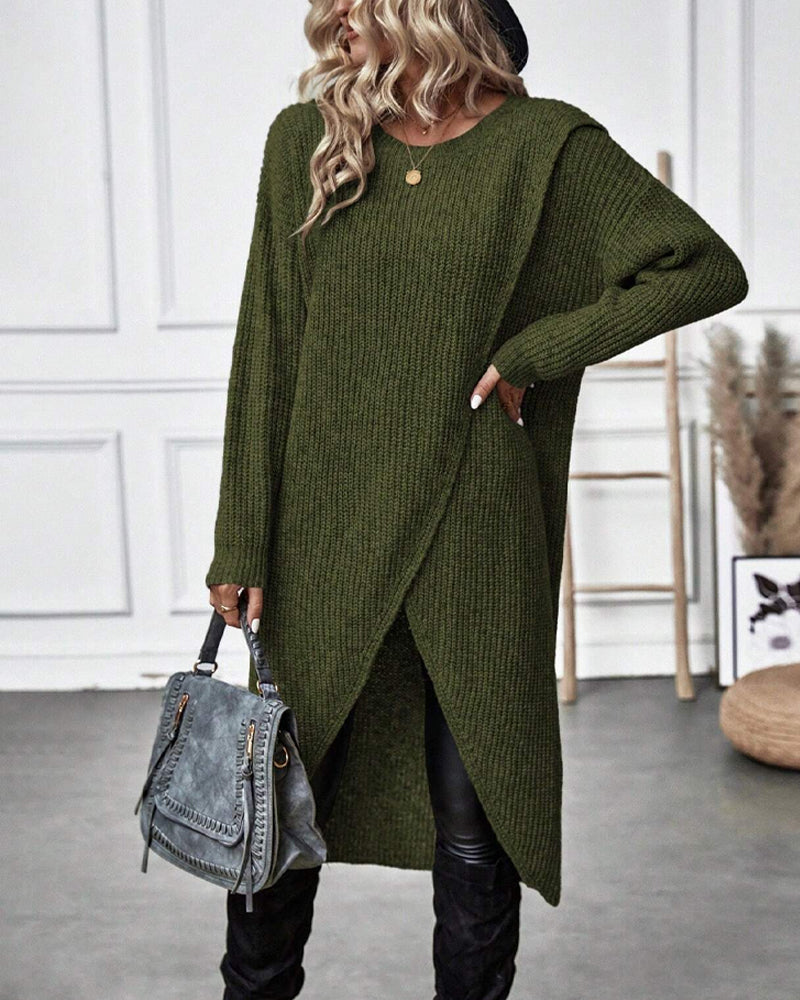 GR | Comfortable, solid-color sweater dress in an irregular style
