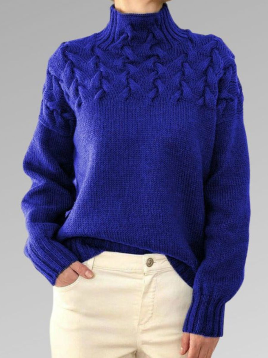 GR - Women's high collar cable knit sweater