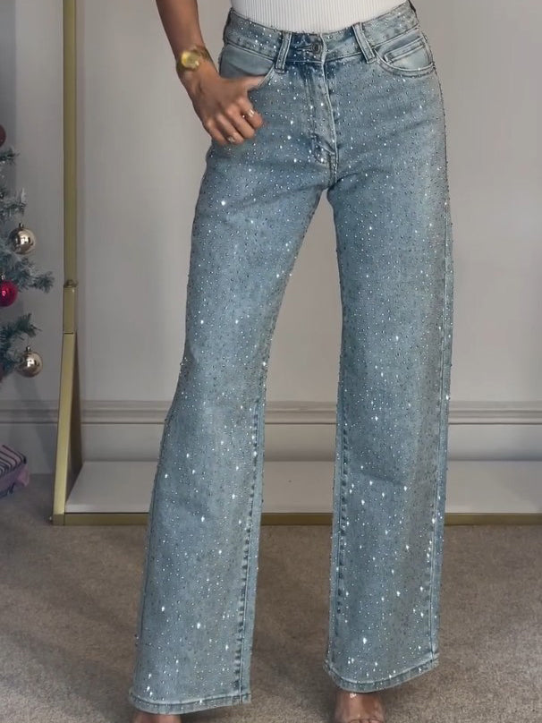 GR | Jeans Mit Hoher Taille Und Diamant Details
