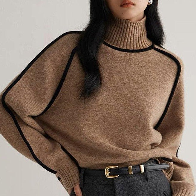 GR - Kaffee Pullover mit hohem Halsausschnitt