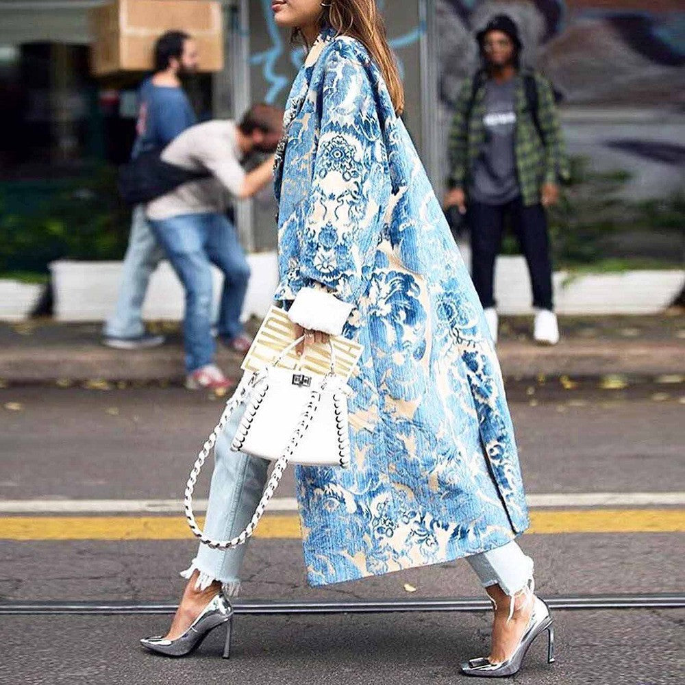 GR | Cool urban style color block long coat