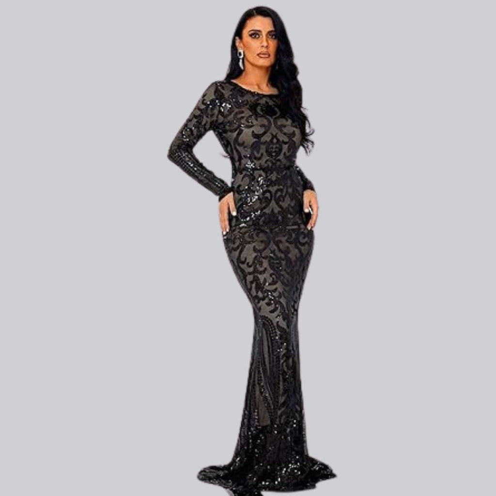 GR | Evening dress with long sleeves and sequins