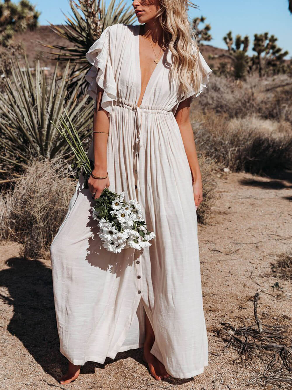 GR | Stylish maxi dress with flutter sleeves for women