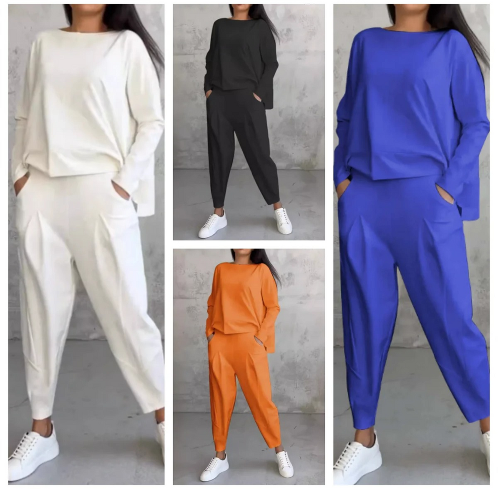 GR | Women's Loungewear Set with Long-Sleeved Top and Relaxed Fit, Two-Piece