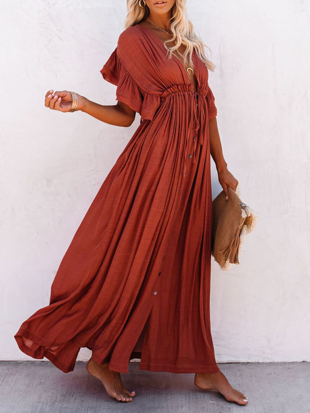 GR | Style Maxi Dress with Flutter Sleeves for Women