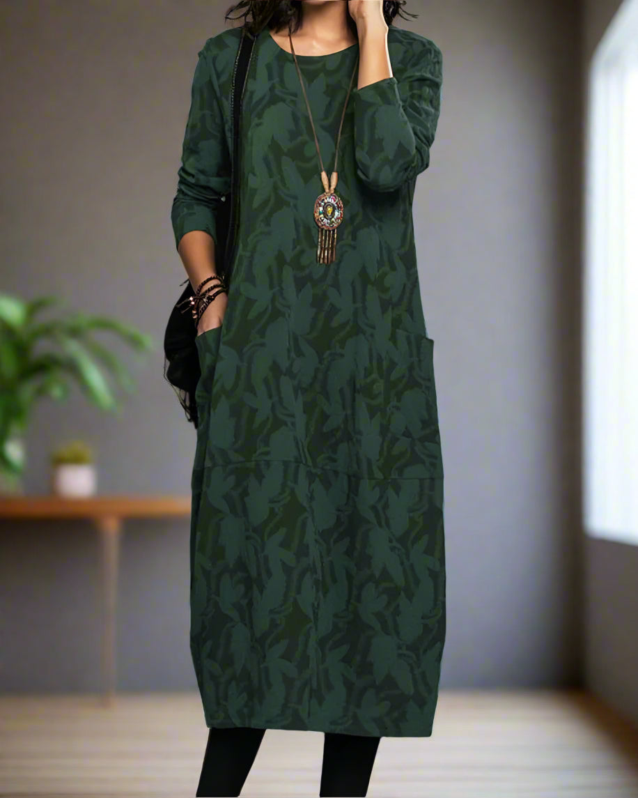 GR | Kleid Mit Langen Ärmeln, Auffälligem Druck Und Bequemen Taschen