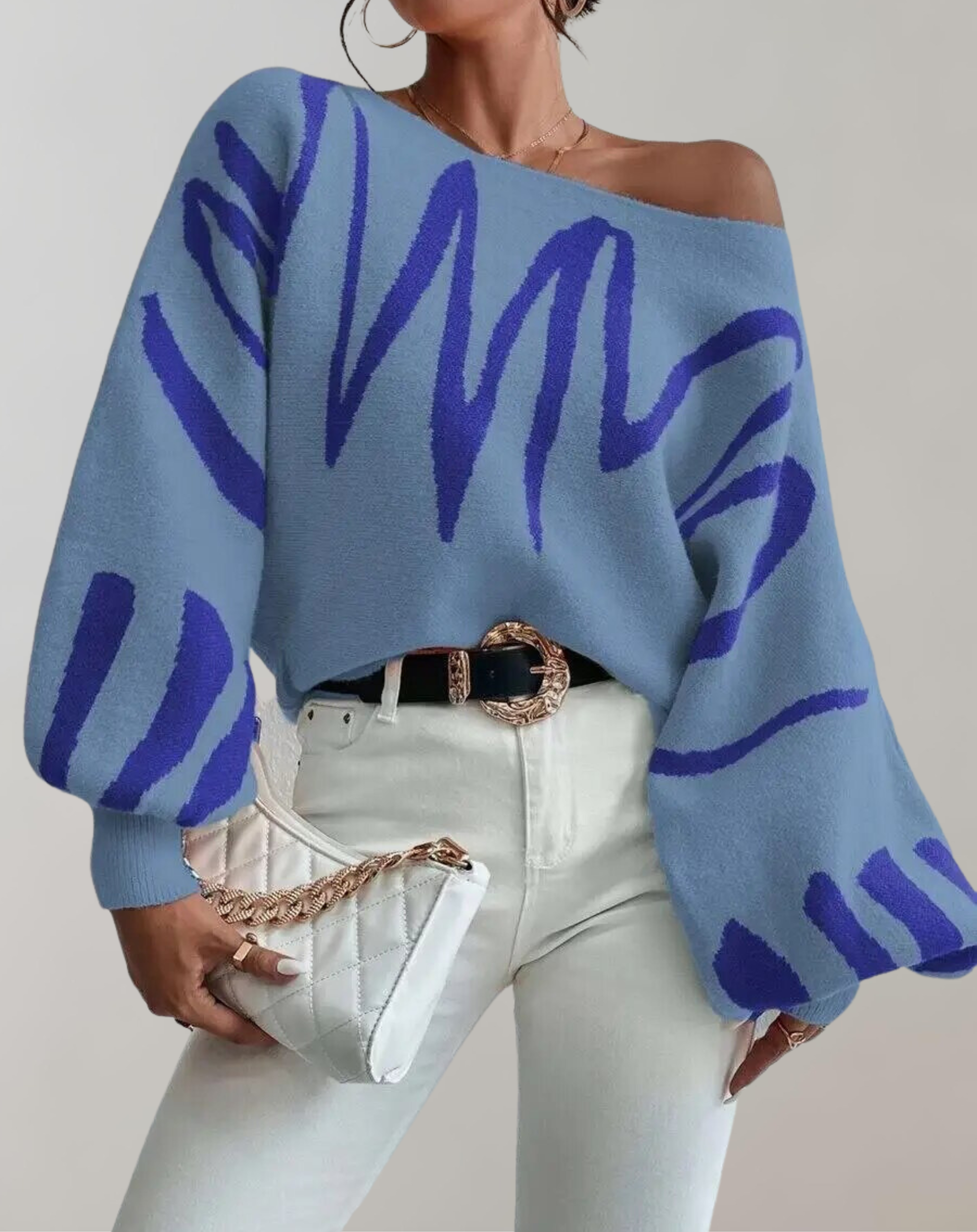GR - Print Lantern Sleeve Off-Shoulder