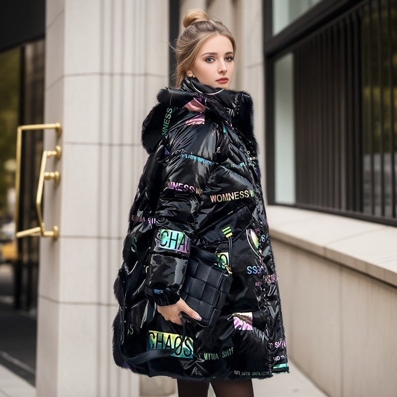 GR | Cool shiny loose mid-length cotton jacket