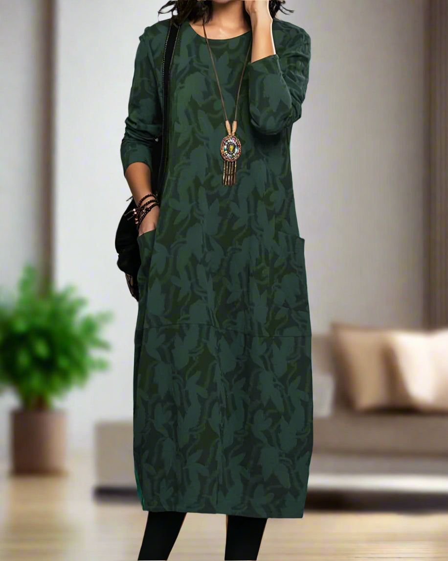 GR | Kleid Mit Langen Ärmeln, Auffälligem Druck Und Bequemen Taschen