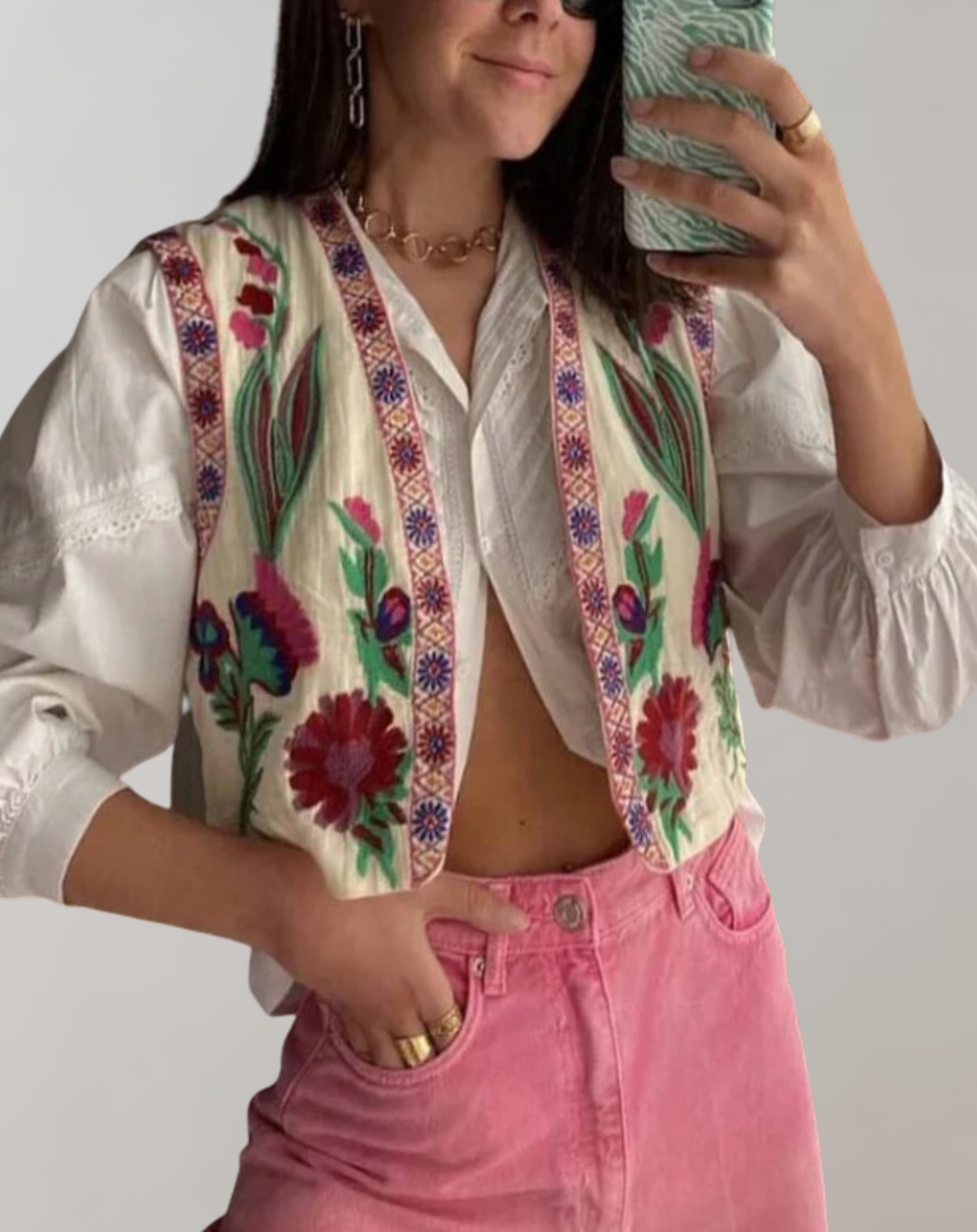 GR | Vest with Floral Embroidery Jackets