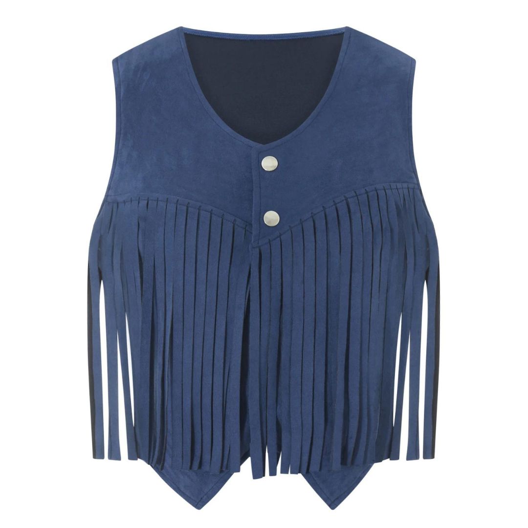 GR | Suede vest with fringe and button detail