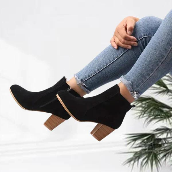 GR | Women's Casual Suede Ankle Boots, Low Block Heel, Side Zipper