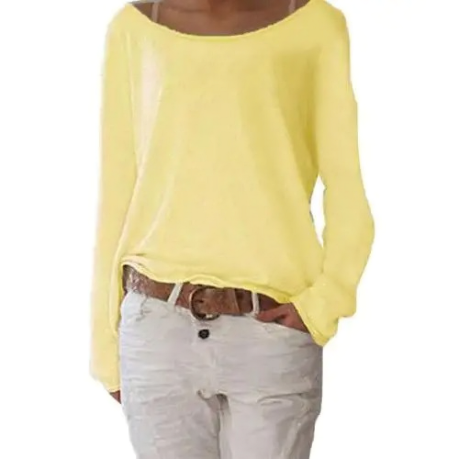 GR | yellow sweatshirt with a round neck, simple and slim fit