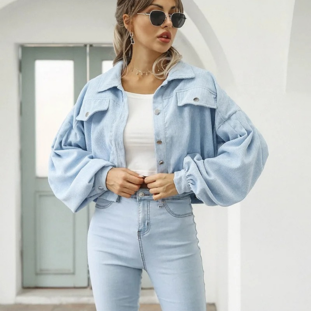 GR | Velvet corduroy lantern sleeve cropped jacket