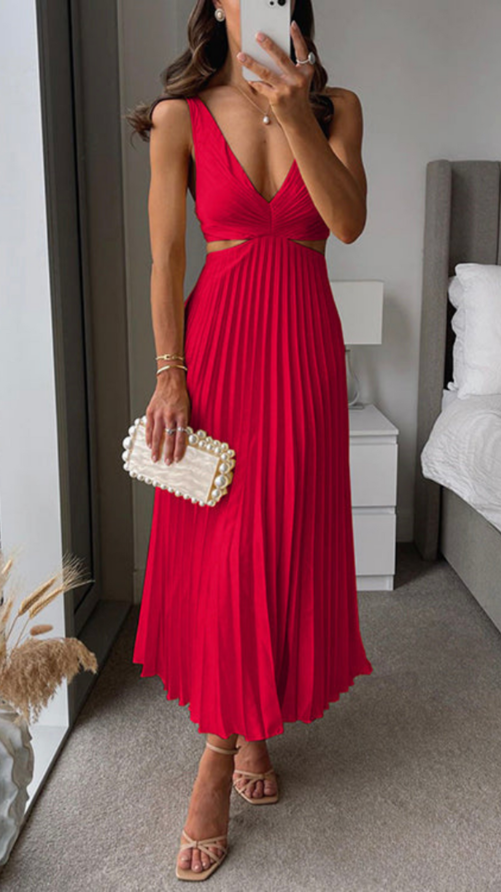 GR | Gefaltetes ausgeschnittenes Midi-Kleid für Damen
