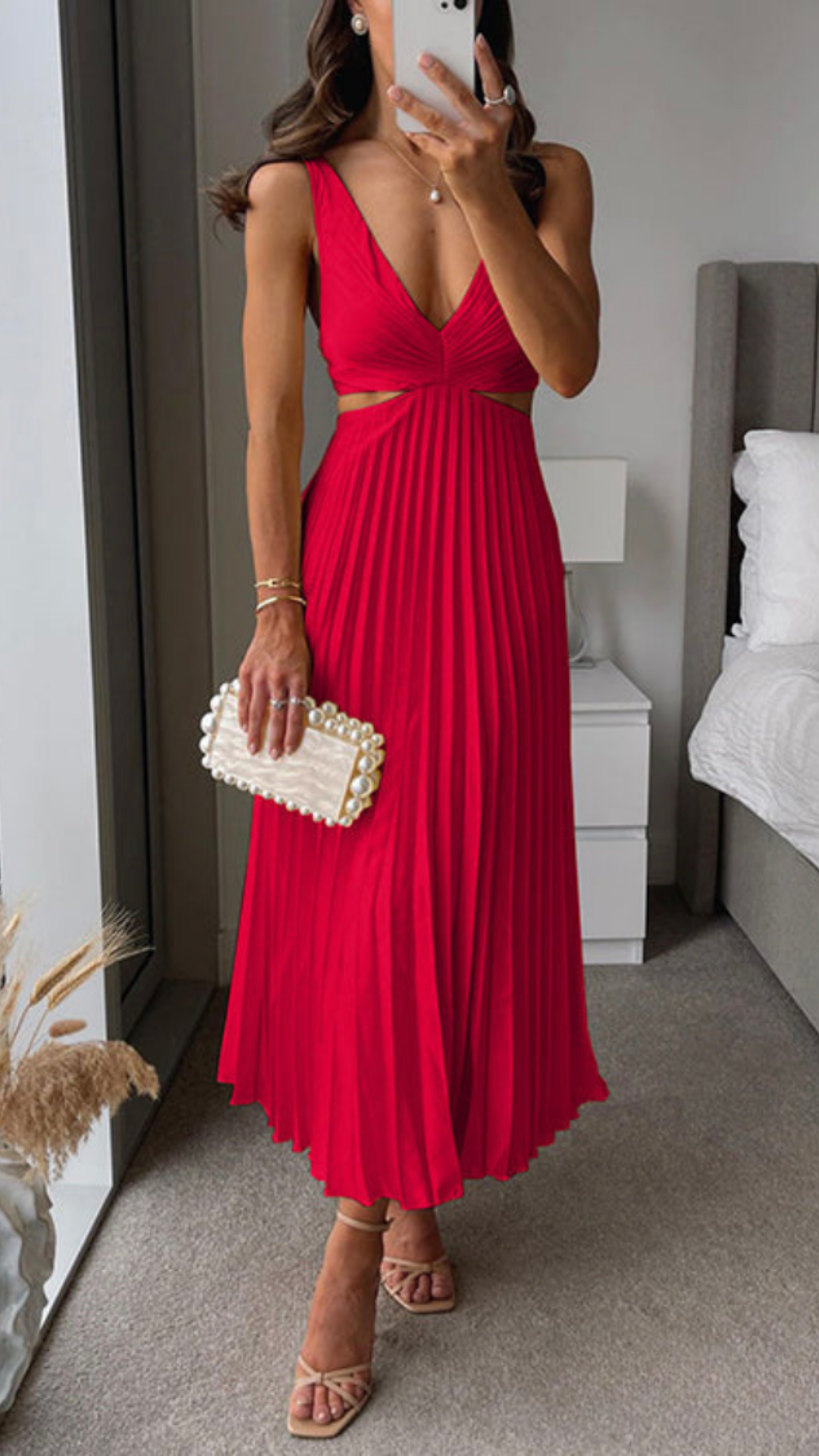 GR | Gefaltetes ausgeschnittenes Midi-Kleid für Damen