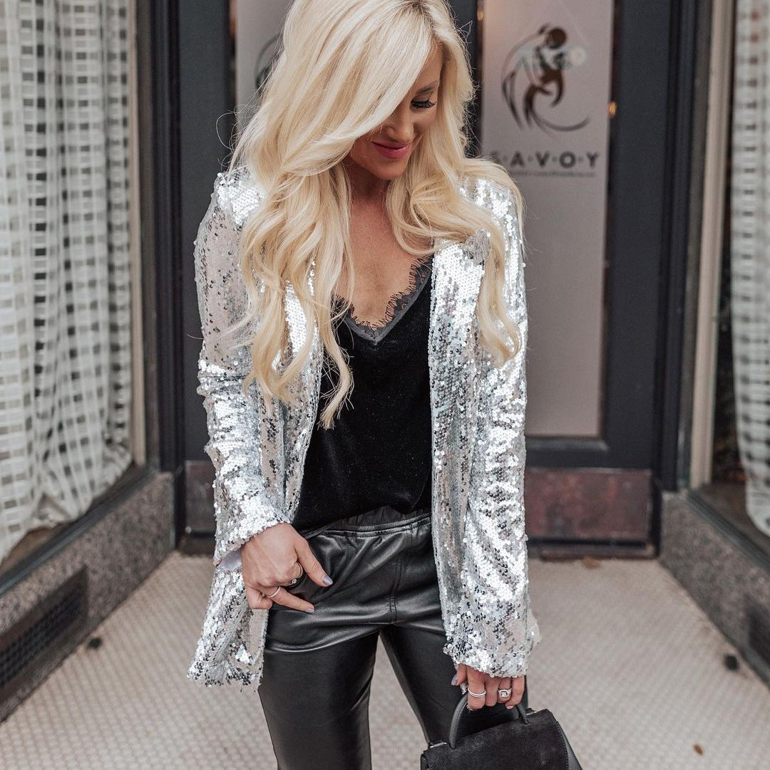 GR | Glamorous sequined blazer with long sleeves