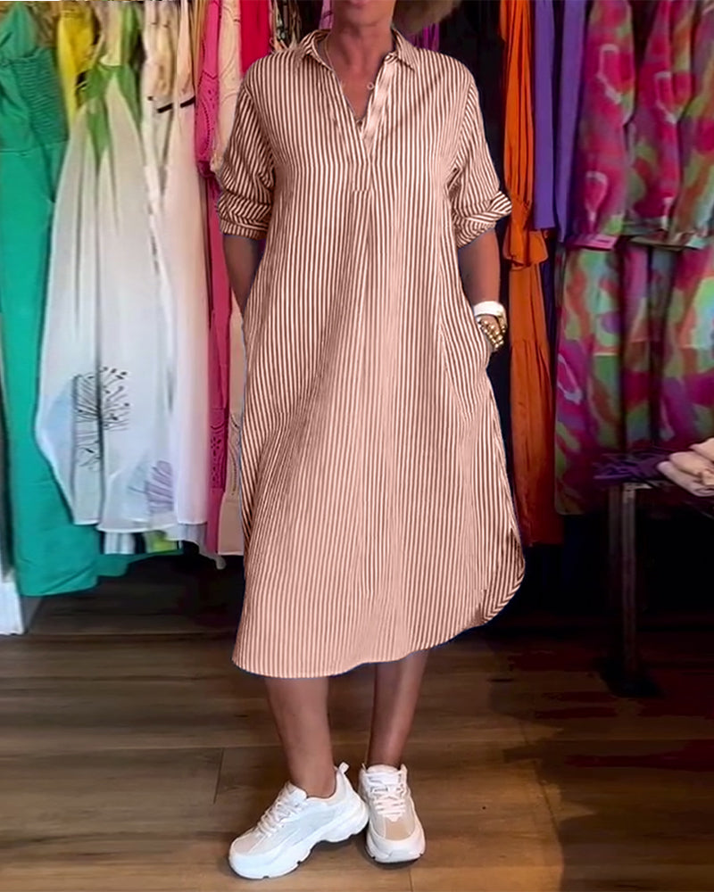 GR | Gestreiftes Hemdkleid In Lässiger Passform