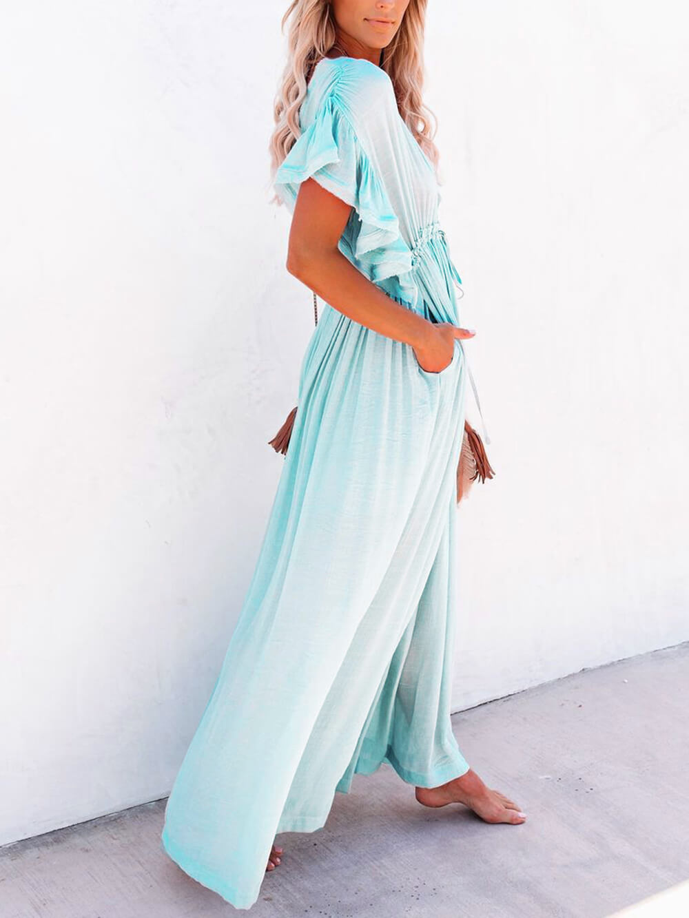 GR | Stylish maxi dress with flutter sleeves for women