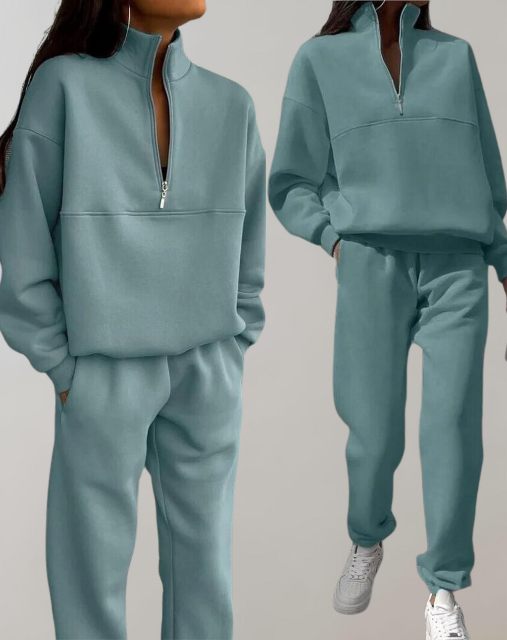 GR | 3-piece fleece tracksuit set - stylish women's zip-up top and jogging pants