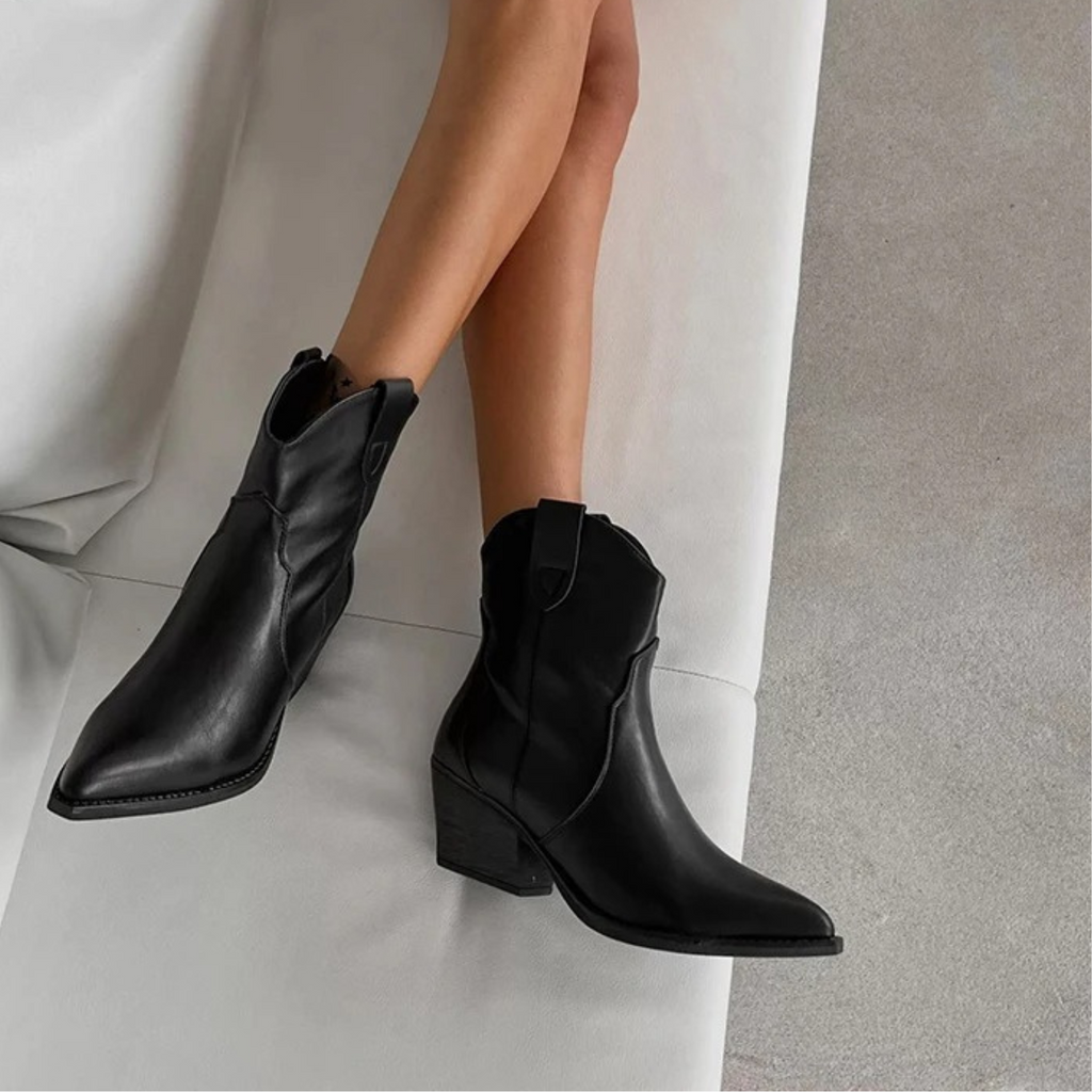 GR | Black Leather Waterproof Women's Cowboy Boots