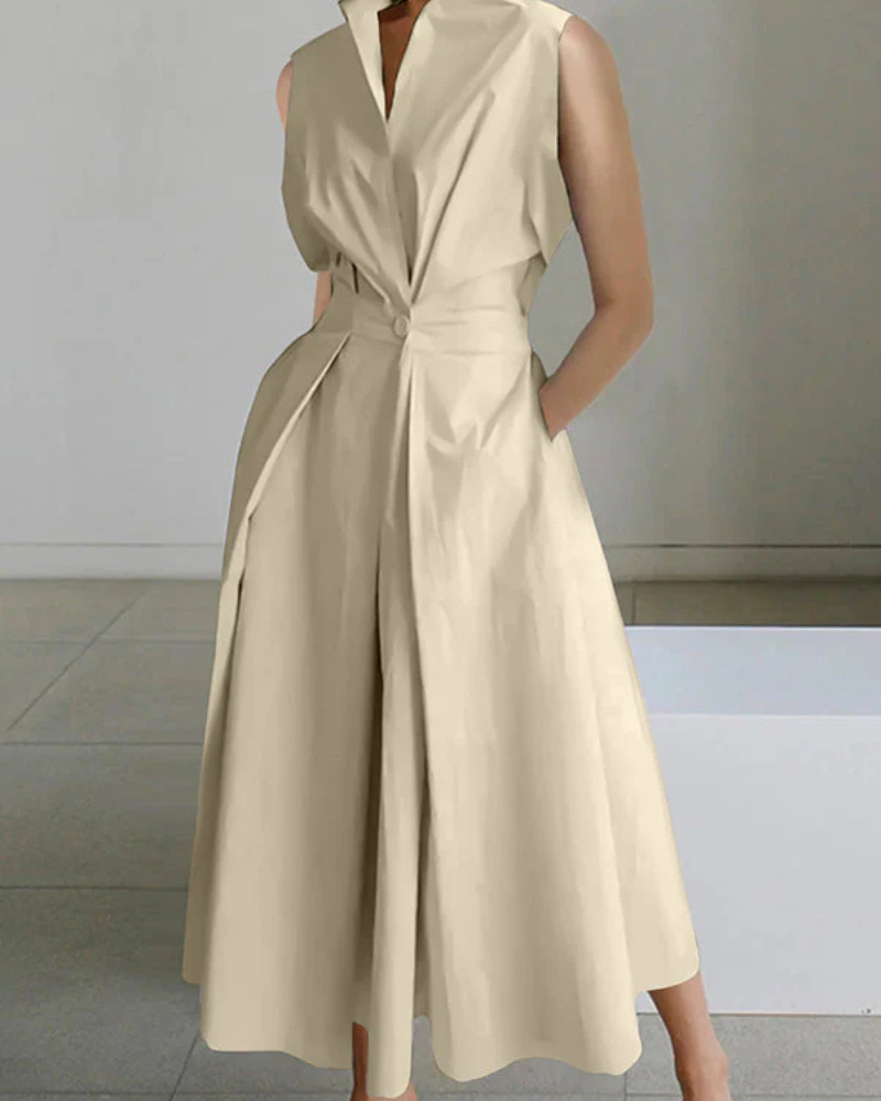 GR | Damen Kragenlos Kleid Stylisch